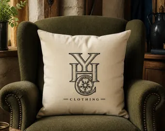 Yorkshire Heart cotton canvas cushion with the heritage YHC monogram