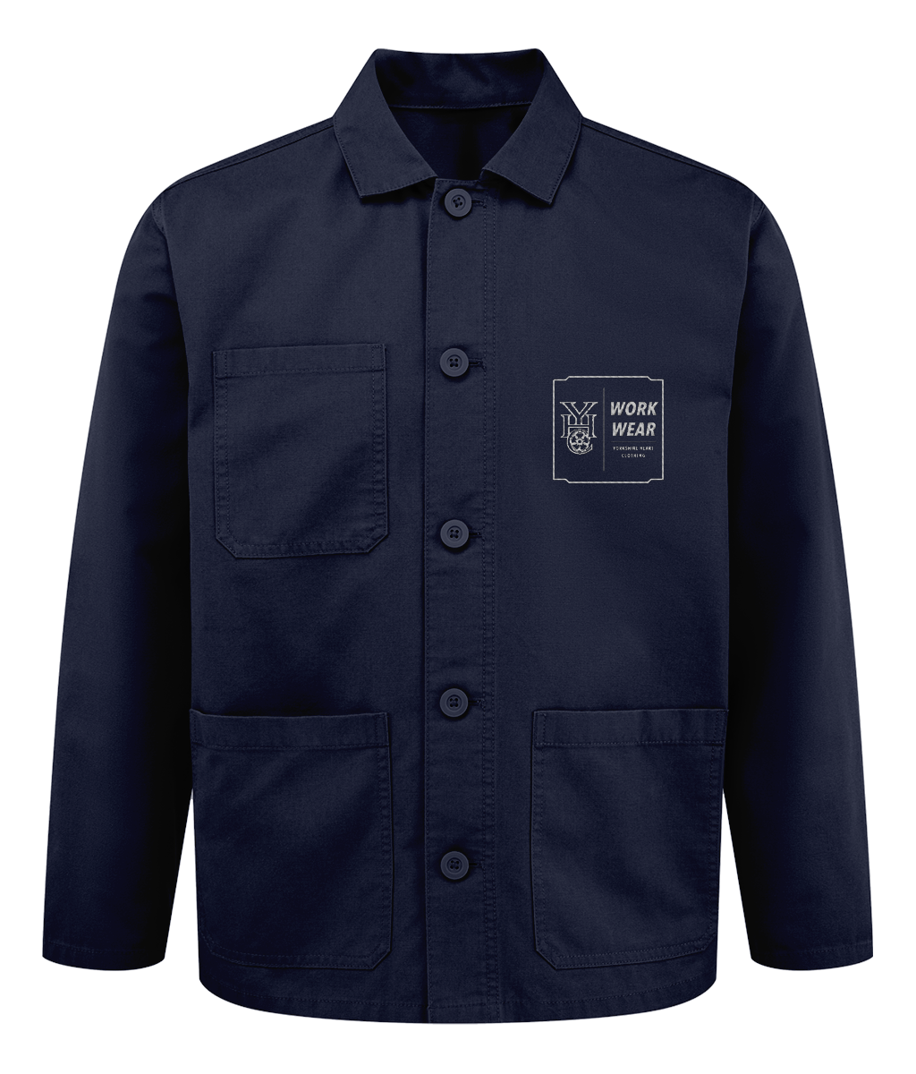 Navy Yorkshire Heart Clothing workwear jacket with white emblem